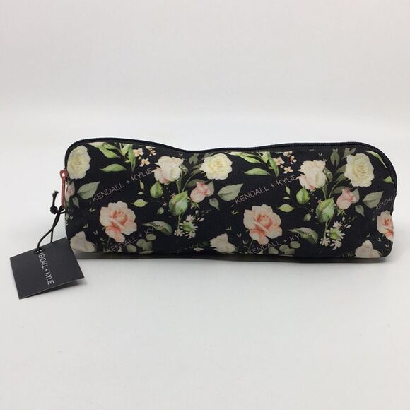 Kendall & Kylie Handbags - Kendall and Kylie Cosmetic Case Makeup Bag Pencil Pouch Black Green Flowers Logo